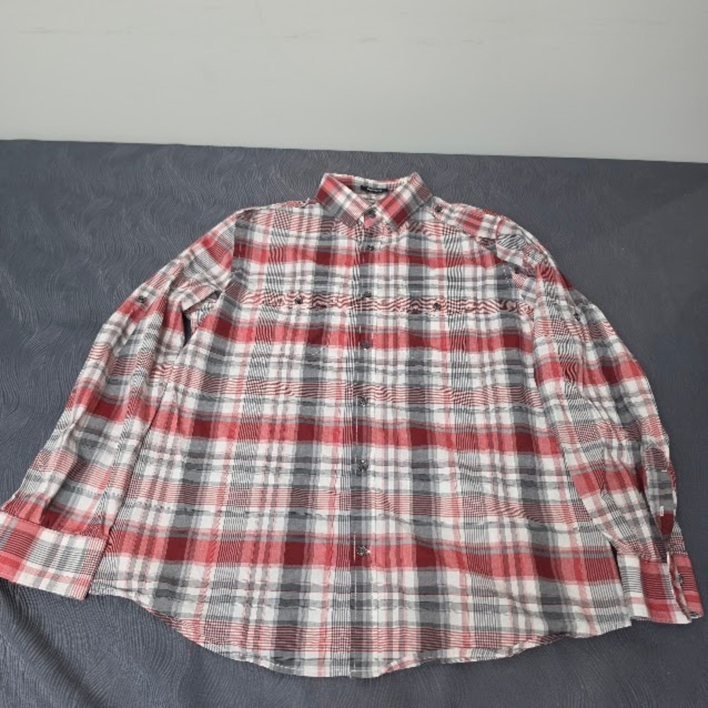 Express Modern Fit Mens Large Red Grey White Plaid Button Up l